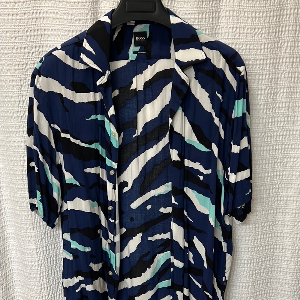 BOSS Blue and White Patterned Shirt